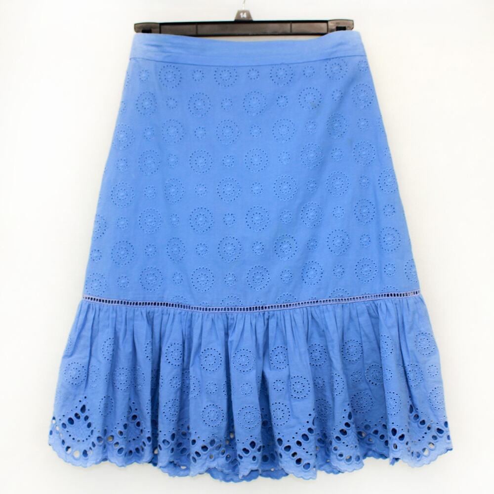 Margaret O'Leary cornflower blue eyelet cottage peasant lined tiered skirt XS